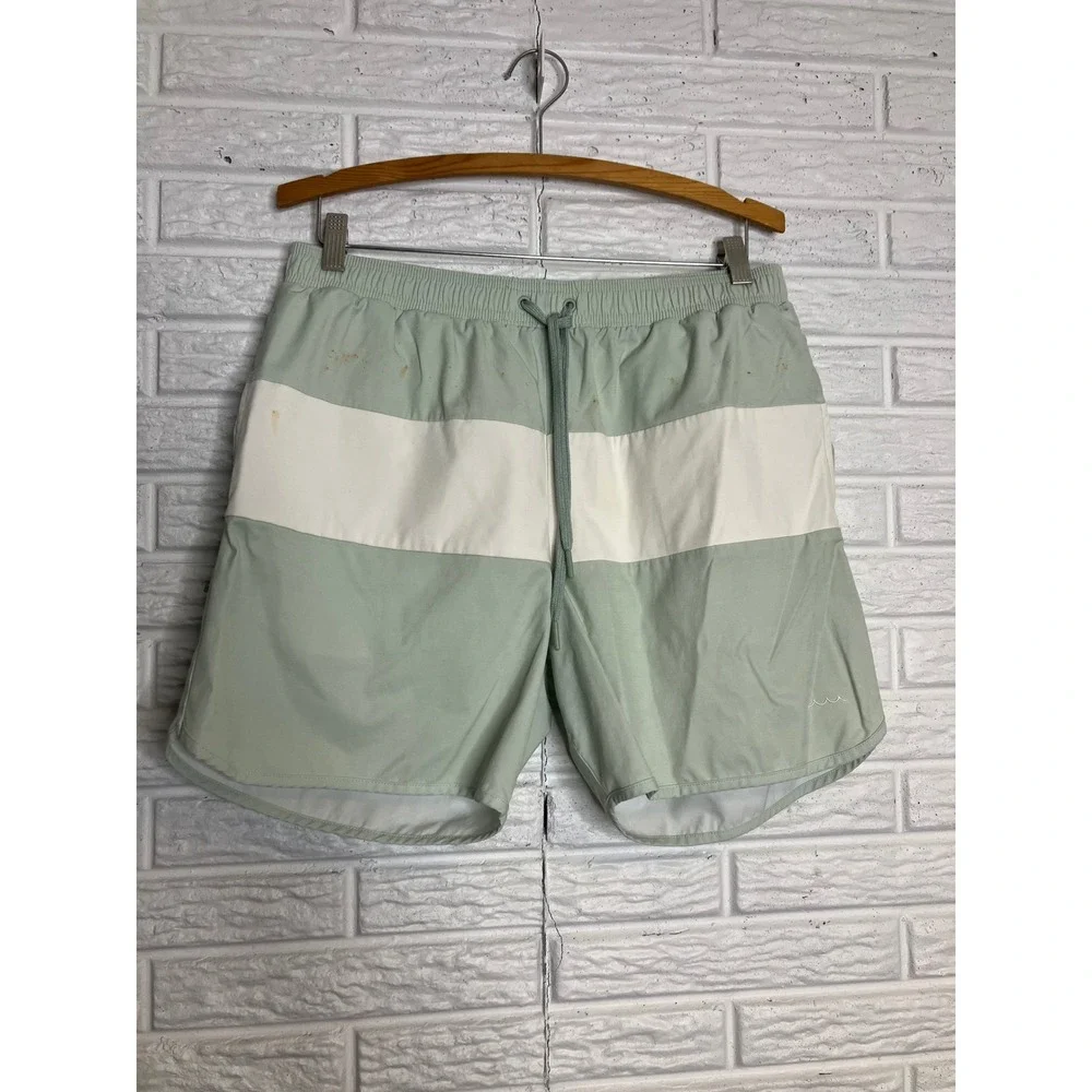 Minnow Swim Shorts Mens L Green Good Colorblock Board Trunks‎ Drawstring